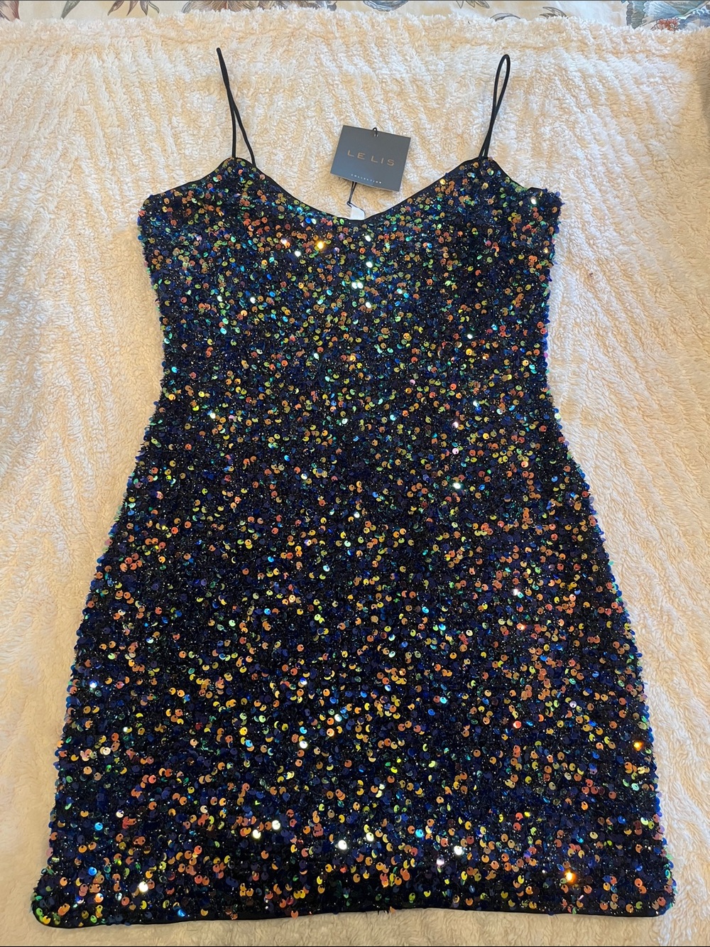 Le Lis Navy Multicolor Sequin Mini Dress